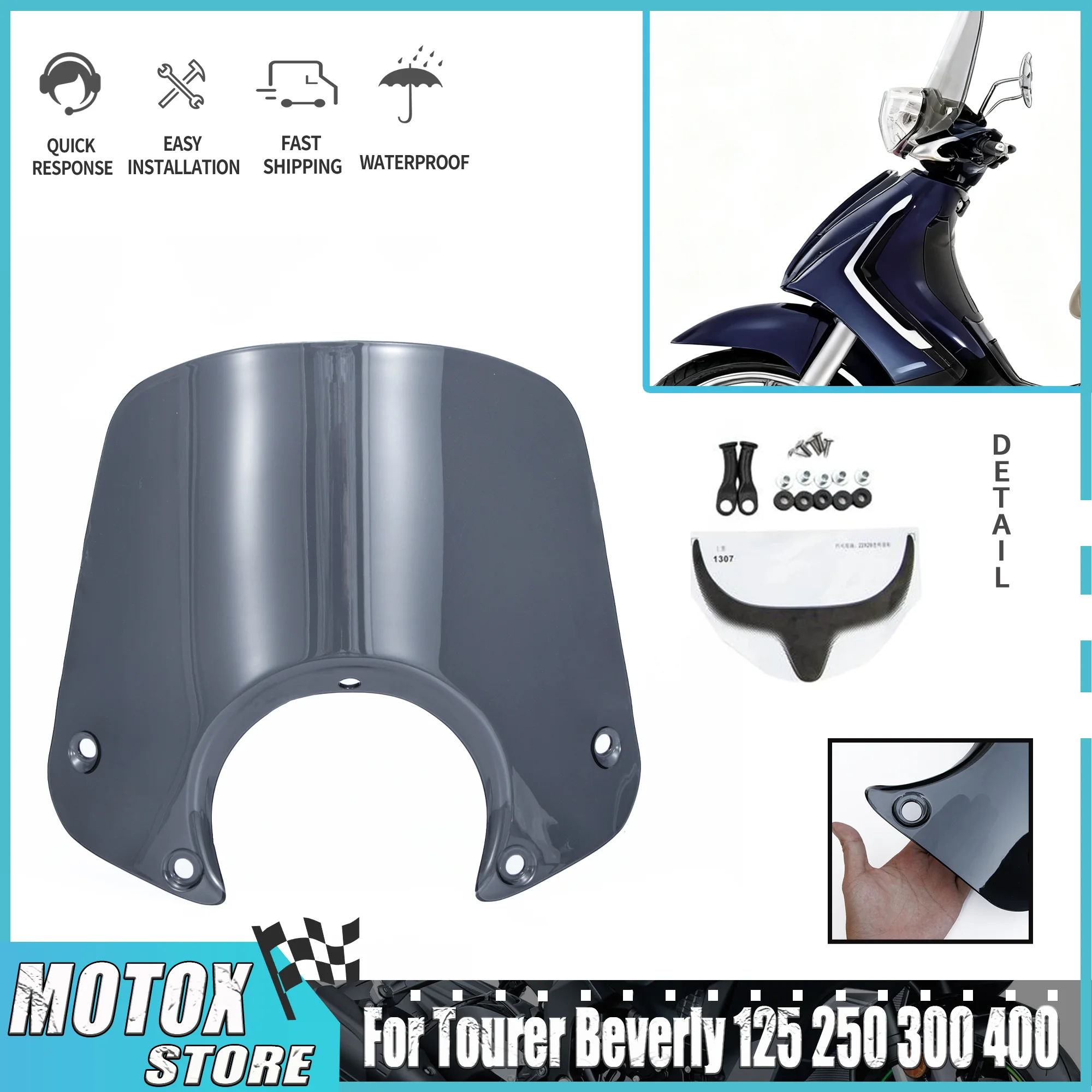 Motorcycle Black/Gray Windshield Fit For Beverly 500 400 Tourer Beverly 125 250 300 400 Tourer Wind screen Windscreen