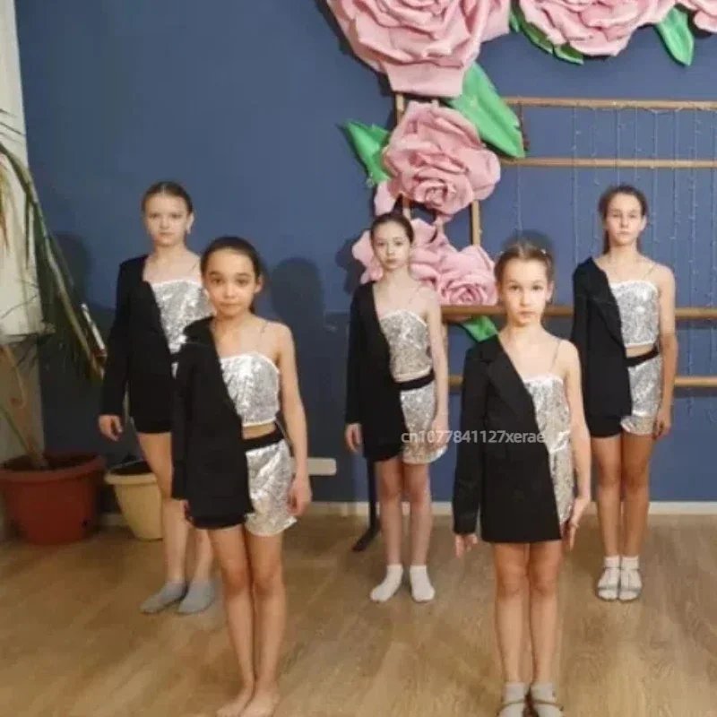 Mädchen-Pailletten-Jazz-Tanzkostüm-Set, trendiges Street-Dance-Bühnenoutfit für Kinder, geeignet für Wettbewerbe und Auftritte, stylische Jazz-Tanzkleidung. – Detail 7