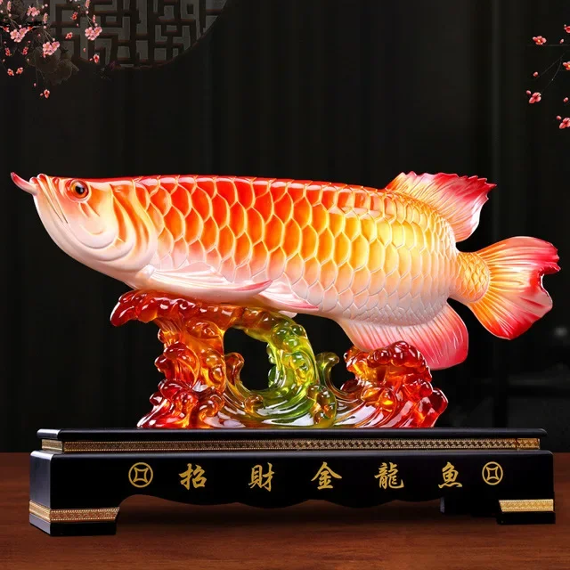 Chinese Lucky Arowana Resin Feng Shui Ornaments Store Hotel Office Furnishing Crafts Home Llivingroom Desktop Sculpture Decor