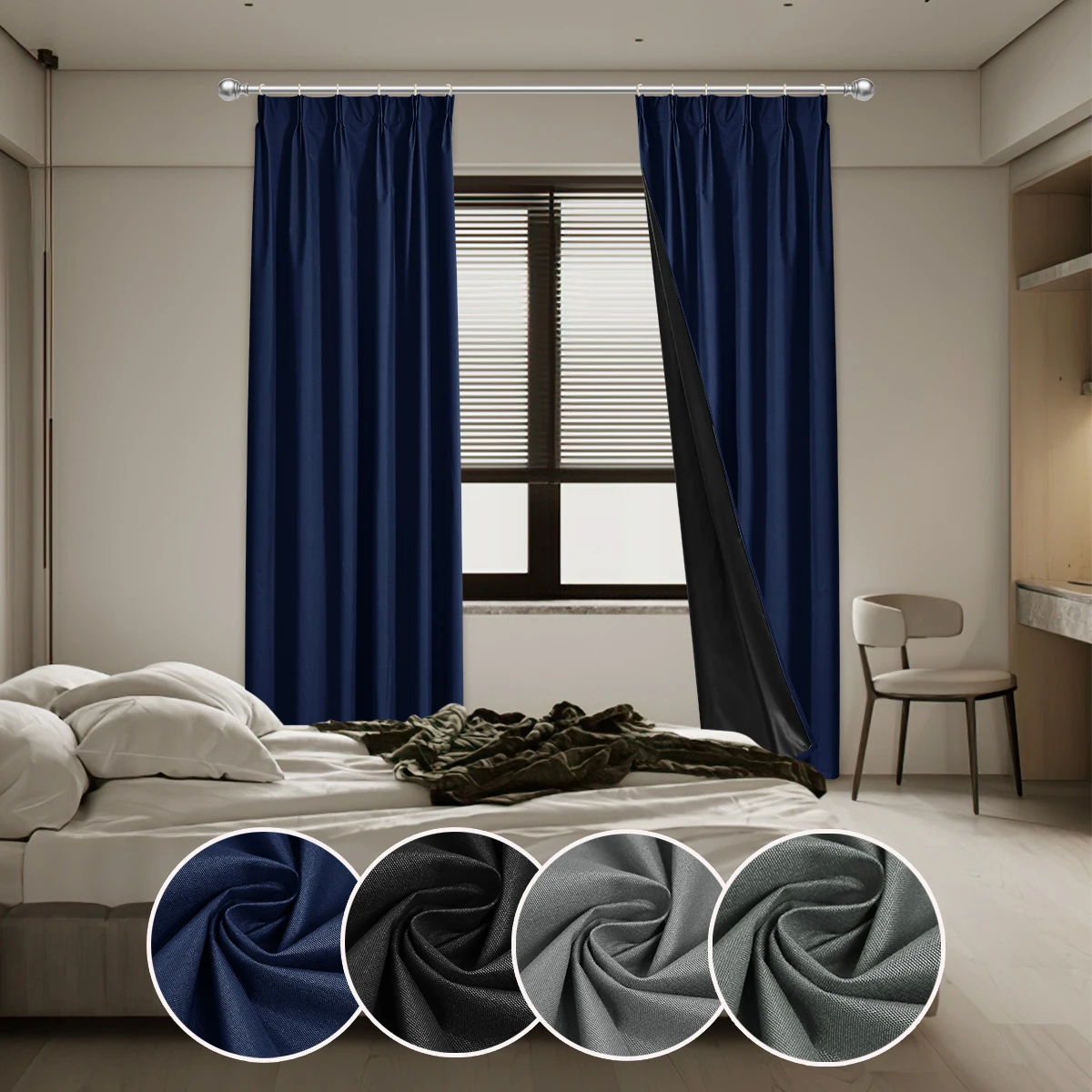 1 Panel einfarbiger 100 % Verdunkelungsvorhang, Hakenvorhänge für Wohnzimmer, Schlafzimmer, Heimdekoration, Sichtschutzfenstervorhänge