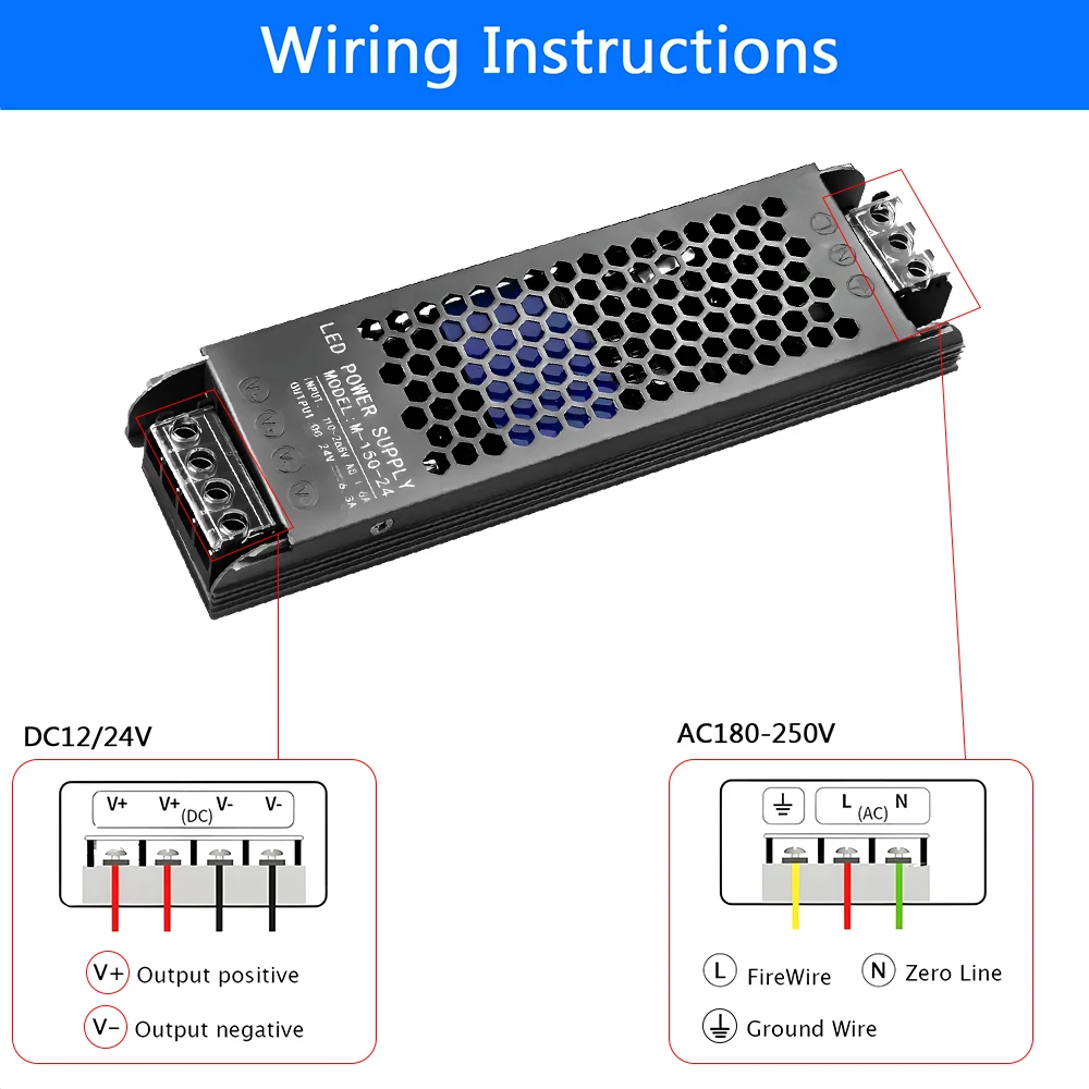 DC 12V 24V LED Power Supply AC110-265V Mute Lighting Transformers 60W 120W 150W 200W 300W 400W LED Light Driver Power Adapter