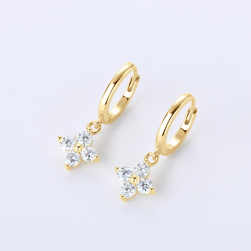 

Anziw 925 Silver Clover Earrings Four Leaf Flower 3mm D Color Moissanite Drop Hoop Earrings for Women Lucky Charm Jewelry Gift