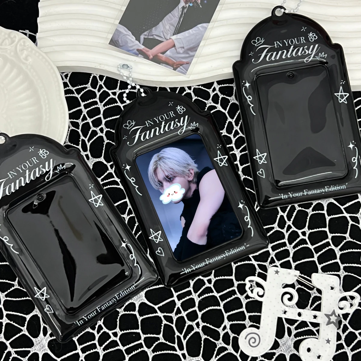 1Pc Black Minimalist 3inch Card Holder, Star Heart Butterfly Idol Photo Storage Folder, Idol Photo Card Storage Protective Cover, with Keychain for Hanging on Bag, Feinibook, Made of Pu Material, Suitable for 3-3.5inch