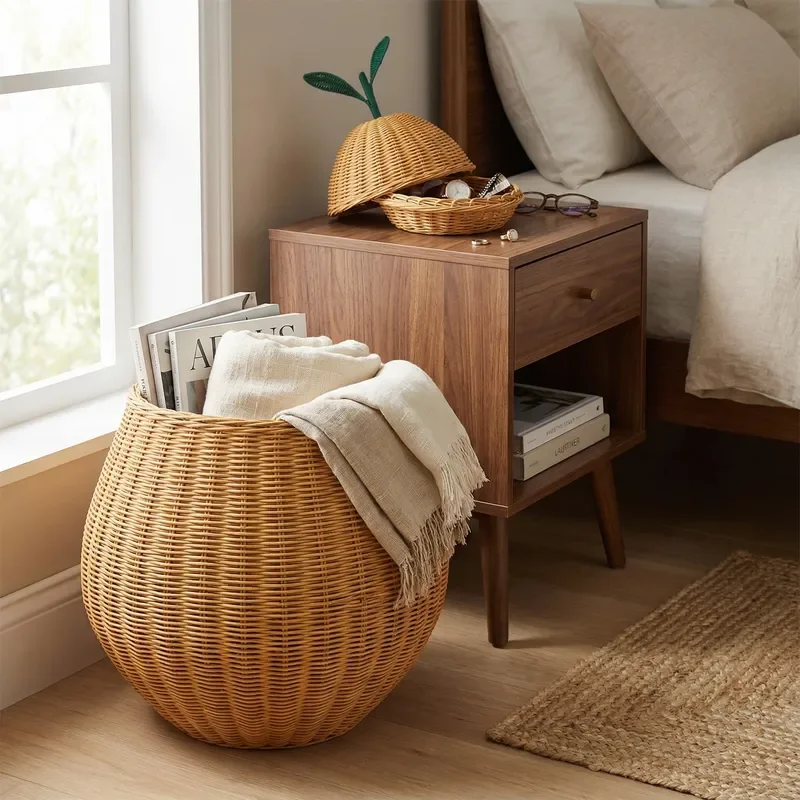 For Nordic Ins Handmade Cute Rattan Sydney Basket For Dirty Clothes Doll Toy Storage Decorative Home Living Room Organization