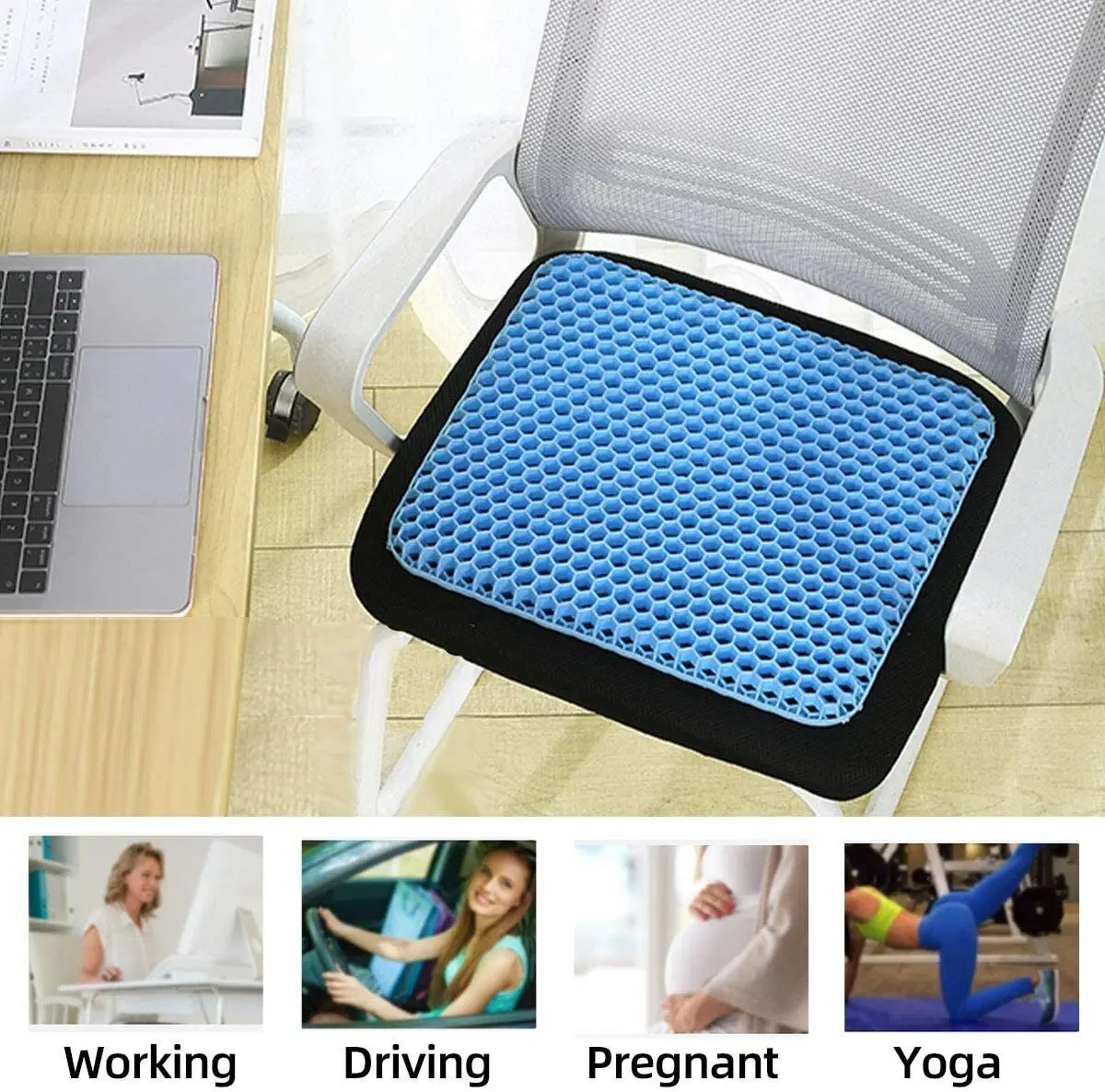 Double Thick Egg Gel Seat Cushion Breathable Flex Sitter Pillow Non-Slip Cover