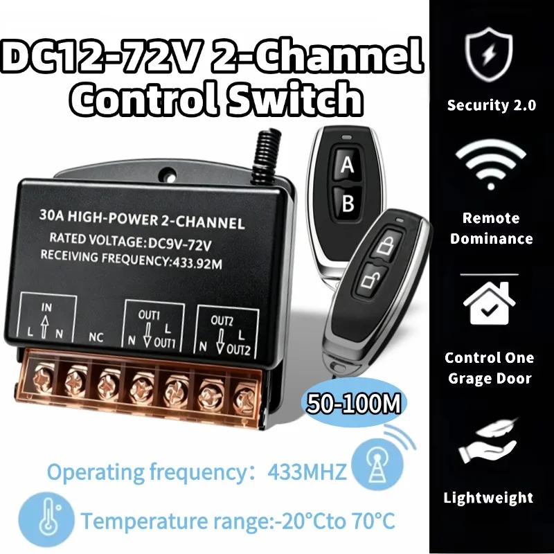 Smart Home DC 12-72V 24V 30A Wireless Remote Control Switch RF 433Mhz Transmitter On Off Switch for Water Heaters Ceiling Lamp