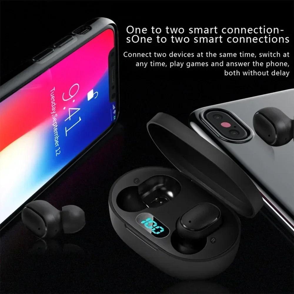 Mini Storage Box Wireless Bluetooth Headphones for Smartphone Noise Reduction E6s Hifi Waterproof Bloothooth Earphone Airbuds