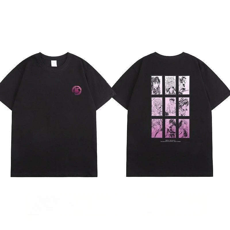 Kimetsu No Yaiba Movie Mugen Train T - Shirt 2025 Summer Men's Anime Streetwear Cotton Tee with Black and White Character