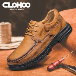 CLOHOO Handmade Shoes Breathable Casual Leather Shoes Men's Loafers Classic Hand Stitched Men's Shoes