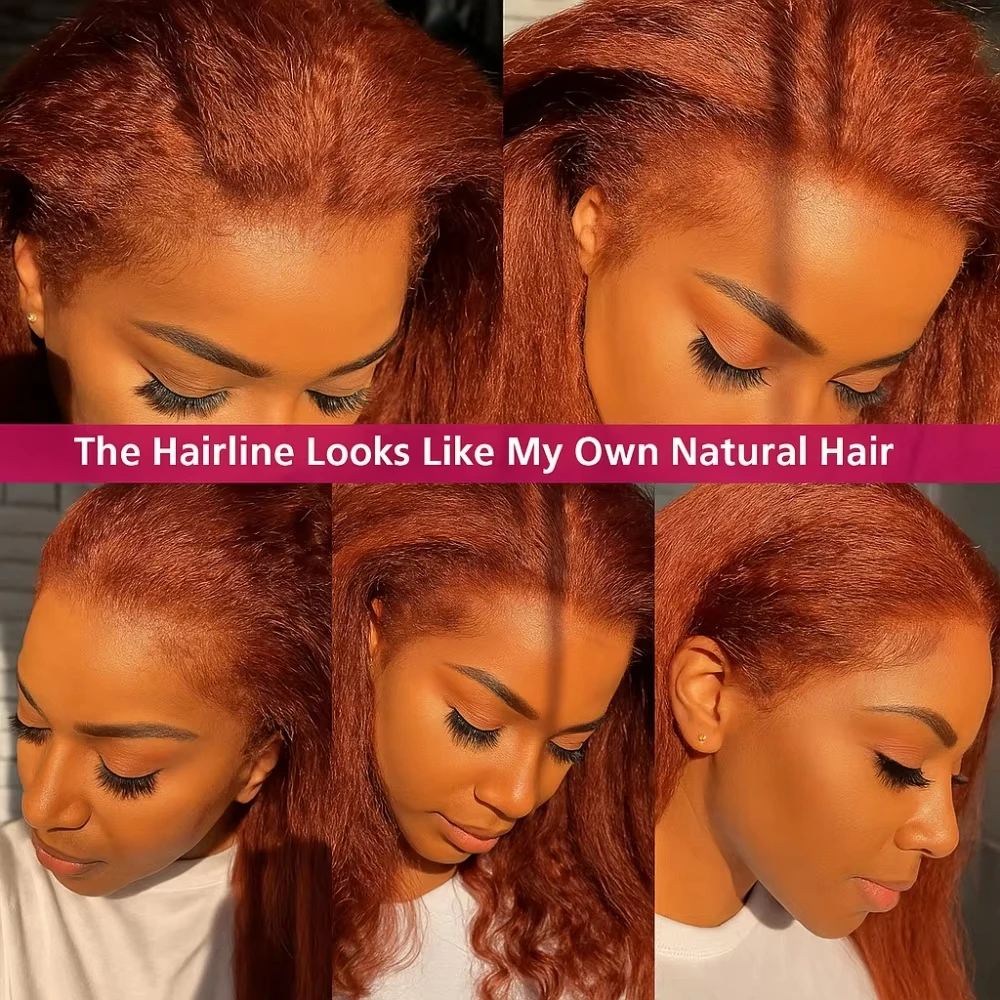 Peluca de cabello humano liso y rizado para mujer, densidad 180, marrón rojizo, Omber, 13x4, HD, Frontal de encaje, pelo brasileño sin pegamento, precortado
