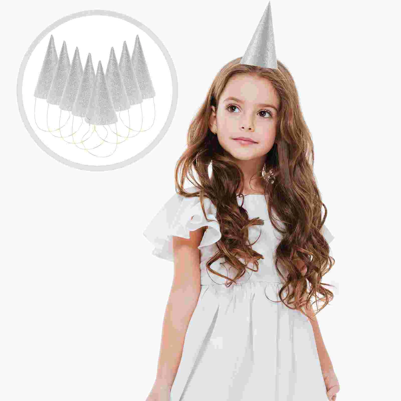 12 PCS Conical Cap Toddler Christmas Tree Decorations Party Hats Gold Thin Cone Kids Crown