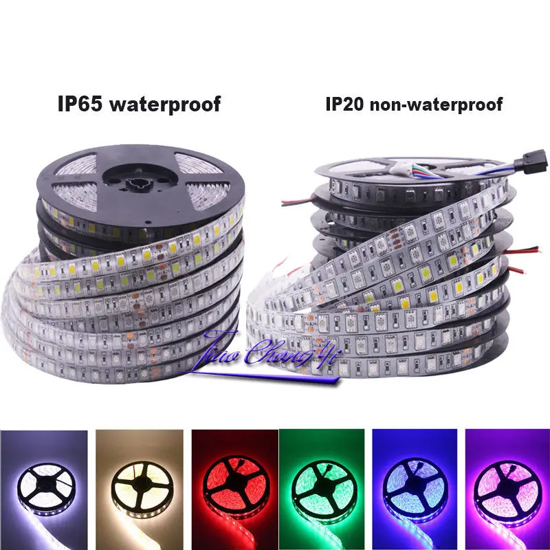 DC 12V 5050 LED Strip 5M 10M 20M Waterproof 60LEDs/m 5m/roll DC12V LED Strip RGB RGBW RGBWW Remote Controller+12V Adapter Kit