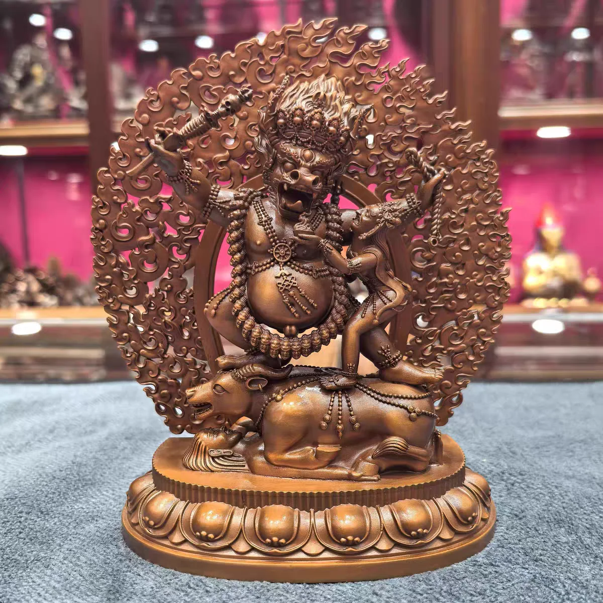 Yamantaka Dharma Protector/Chogyal/Yama Dharmaraja/15cm/red copper/Buddha Statue