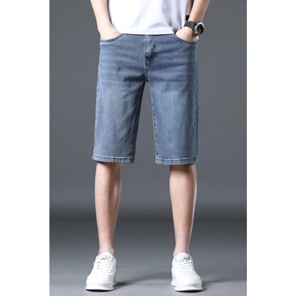 

New denim shorts for men's summer loose straight leg knee length elastic cargo jeans men clothing baggy jeans streetwear men