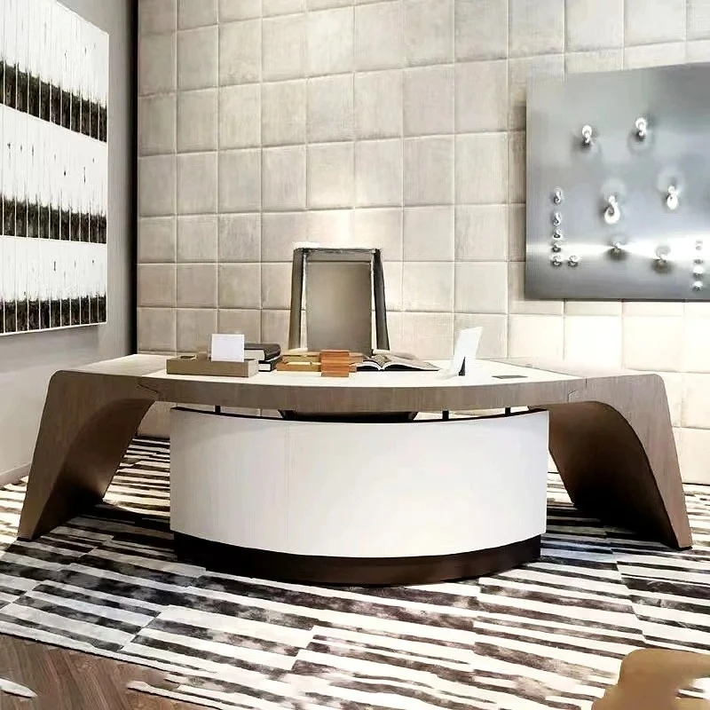 طاولة كمبيوتر خشبية متكاملة من الجلد المصنوعة من الألياف الدقيقة الإيطالية الخفيفة الفاخرة #4