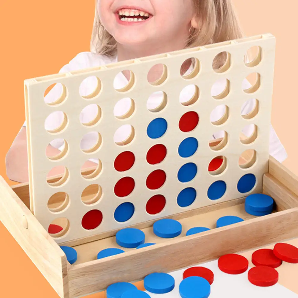 

2Sets Four in A Row Game Board Chess Wooden Educational Parent Child Interactive Intellectual Development Chessboard