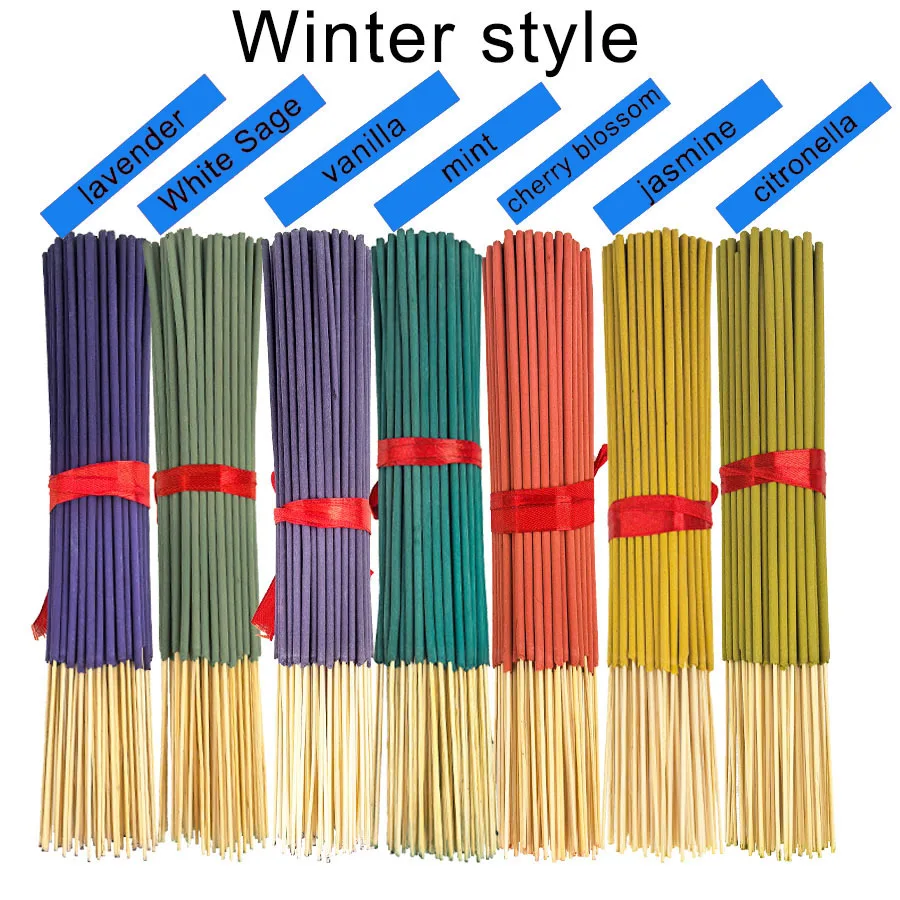 7 Sets mit je 140 Räucherstäbchen, Erhältlich in vier Saison-Sets: Rose, Lavendel, Sandelholz, Jasmin, Minze, Kirschblüten, Kräuter und Drachenblut-Holz, mit je 20 Stäbchen pro Packung, Geeignet für