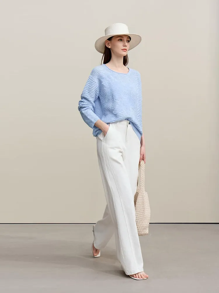 Amii ニットプルオーバー 2026 春新作 クルーネック ドロップショルダー袖 セーター レディース レースパッチワーク 無地トップス 12621093