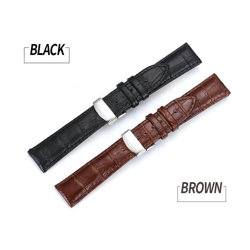 Watch Band Strap Butterfly Pattern Genuine Leather Deployant Buckle Bracelet Brown Black Watchbands 12-24mm