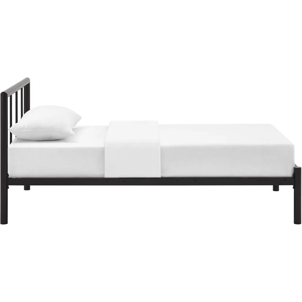 إطار سرير مزدوج بمنصة المزرعة المعدنية من Modway Gwen Steel مع لوح رأسي باللون البني #5