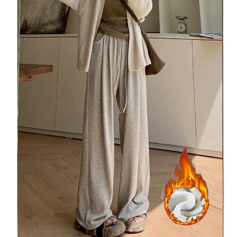 Pantaloni invernali da ragazza moda neve caldi pantaloni sottili femminili a vita alta pantaloni casual in peluche pantaloni termici comodi in pile da donna