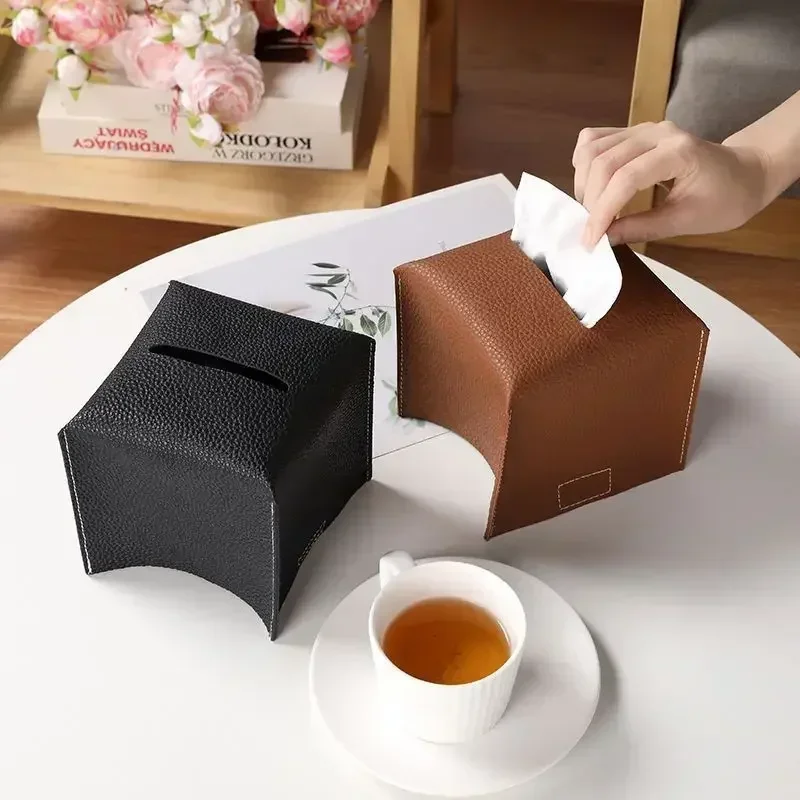 

Foldable PU Leather Tissue Box Square With Bottom Belt Simple Napkin Tissue Holder Case Storage Box Home Living Room Decoration