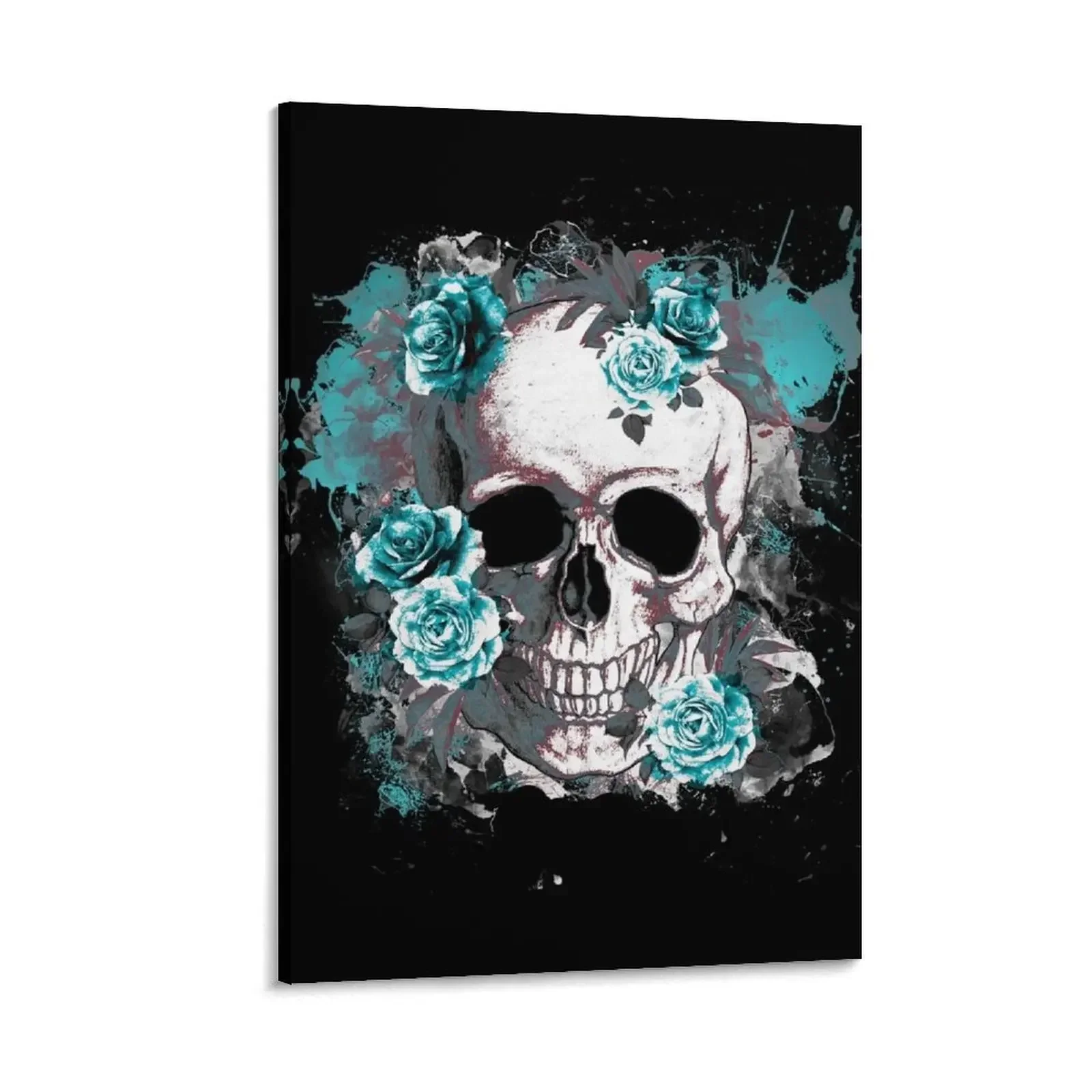 

Skull human anatomy floral, turquoise watercolor roses,mask cool, funny,cute Canvas Painting posters for wall Paintings