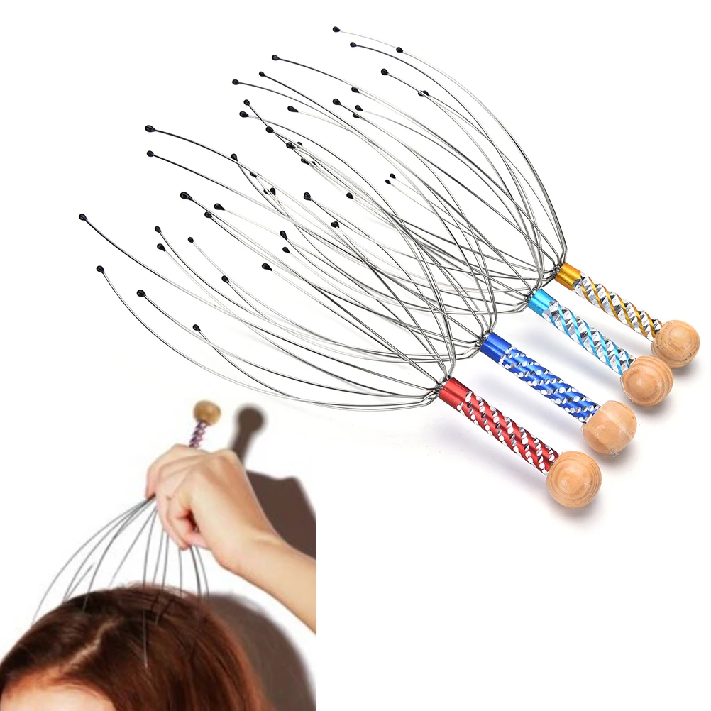 1Pc New  Random Color Fashion Stainless Head Neck Scalp Massager Massage Octopus Equipment Relieve Fatigue Stress Release Tool