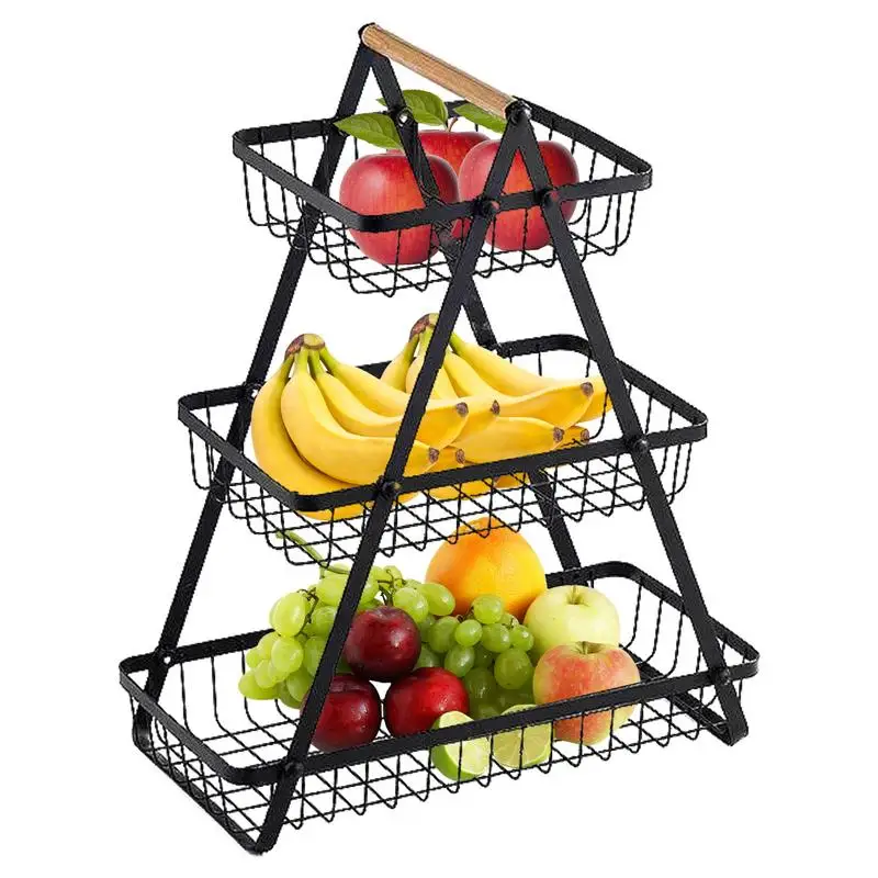 

3 Tier Fruit Basket Detachable Rectangle Fruit Shelves With Wood Handle Bathroom Cosmetic Storage Basket Countertop Decor