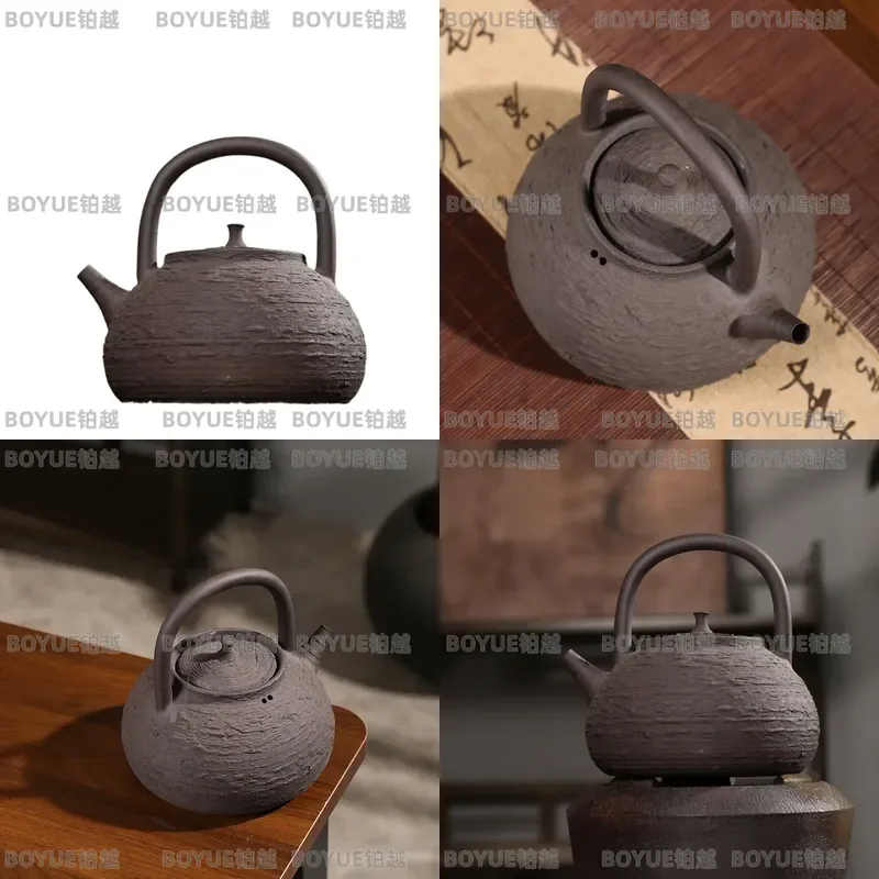 Retro Black Clay Teapot Wood Fired Sand Pot Traditional Chinese Kettle for Boiling Water Household Ceramic Tea Ware