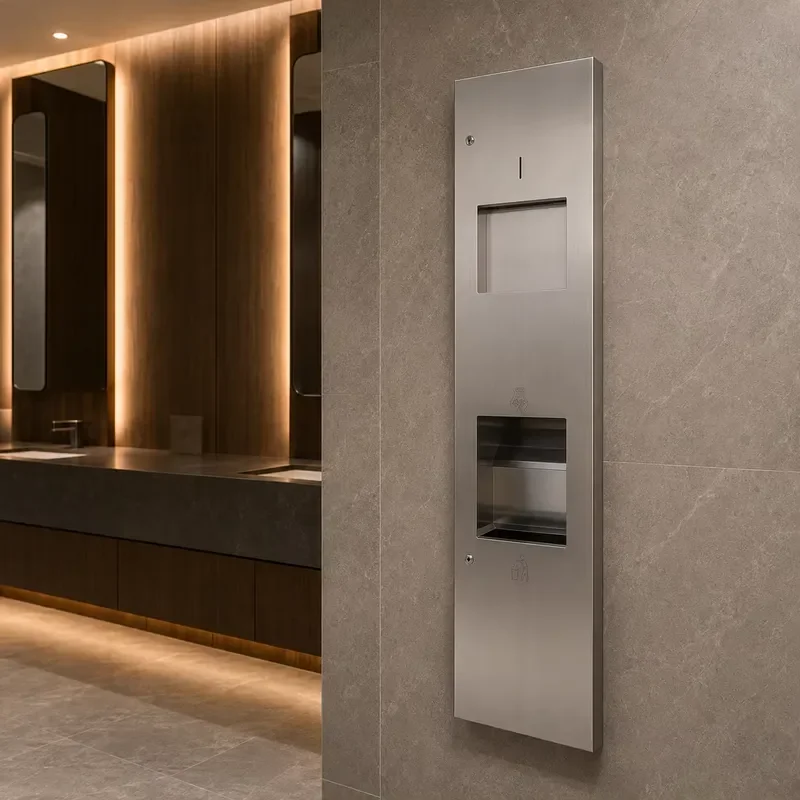 304 Stainless Steel Square Toilet Paper Holder with Integrated Hand Dryer and Trash Bin Modern Bathroom Accessory for Hotel