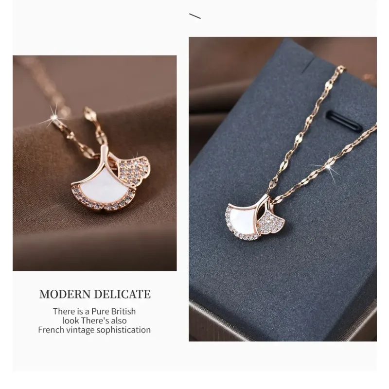 

Titanium steel fan-shaped necklace, women's ginkgo leaf pendant collarbone chain