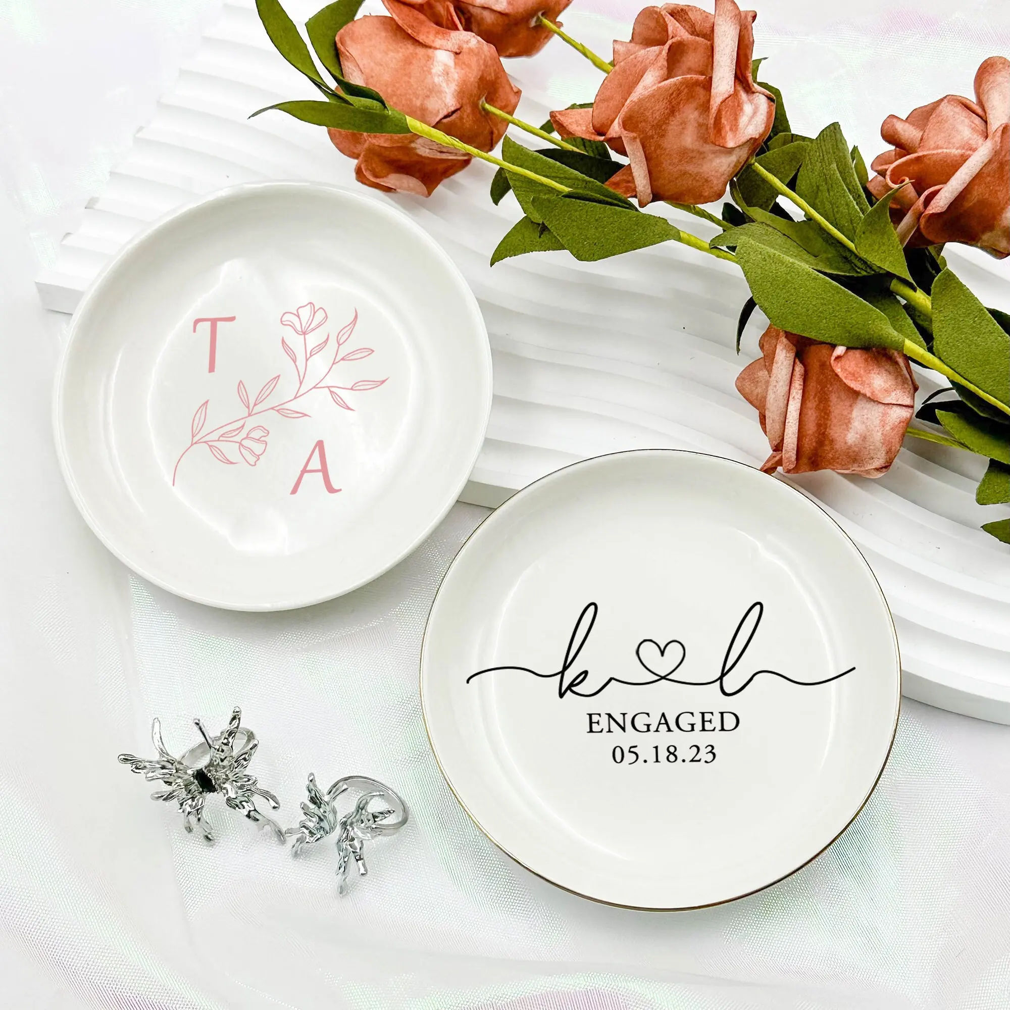 Wedding Ring Holder for Bride Personalized Engagement Gifts for Couple Anniversary Gift for Her Mini Ceramics Jewelry Tray