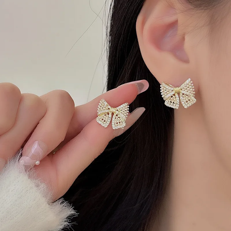 الكورية موضة جديدة Bowkont قرط الاذن المرصع تقليد أقراط اللؤلؤ للمرأة الكلاسيكية الذهب والفضة اللون ارتداء اليومي مجوهرات هدايا #2