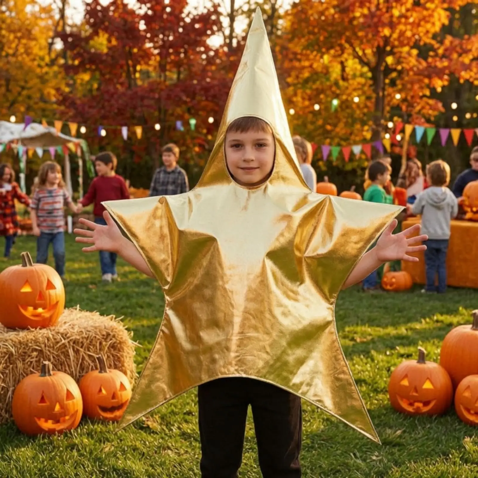 Star Costume Lustrous Hooded Costume Star Outfit Shiny Apparel Lightweight for Children, Halloween, School Plays