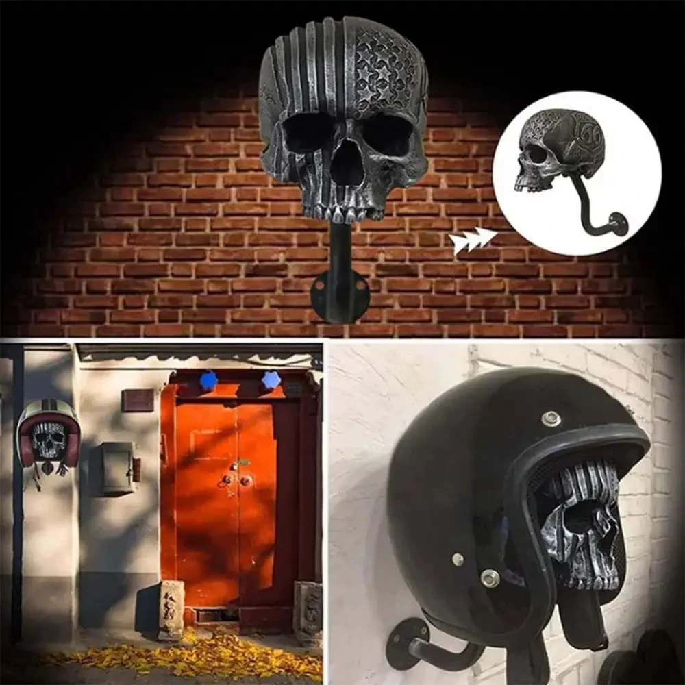 Creative Cool Skull Motorcycle Helmet Holder Wall Mounted Adult Helmet Hanger Coat Storage Rack Bicycle Helmet Holder Wall Decor