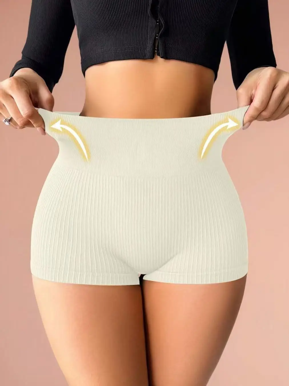 Women Seamless Ribbed Workout Shorts High Waist Letter Print Butt Lifting Gym Sports Shorts