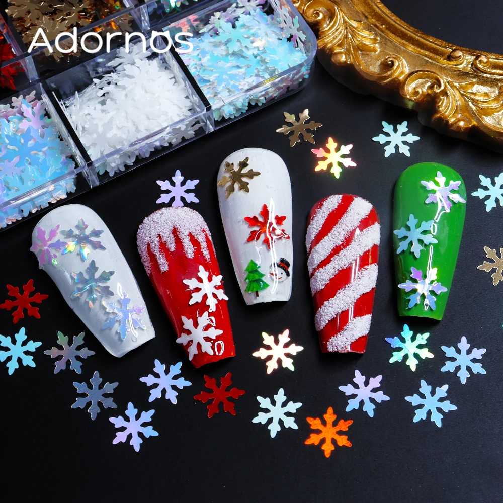Flocon de neige de noël paillettes Nail Art décorations accessoires mélangés flocons de neige colorés ongles flocons Style de noël conception d'ongles