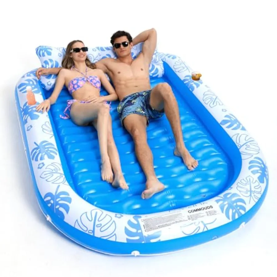 Inflatable Tanning Pool Lounger Float With Cervical Pillow For Adult Sunbathing Backyard Pool Party Use Premium Vinyl Material