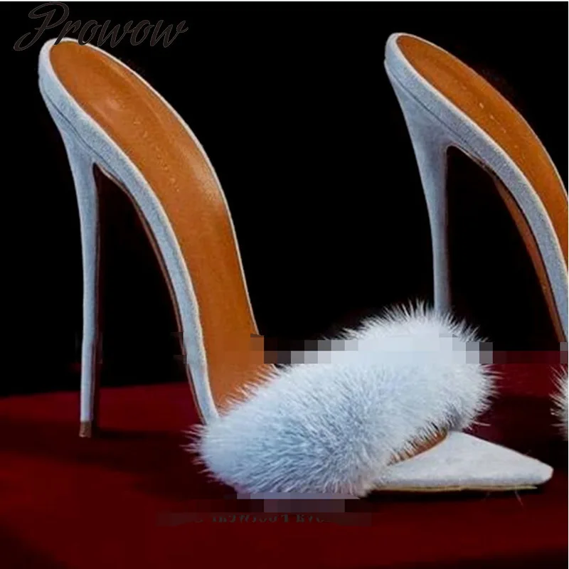 

High-heeled sandals, pointed hairy large-size fashion women's shoes, super high-heeled large-size women's sandals.