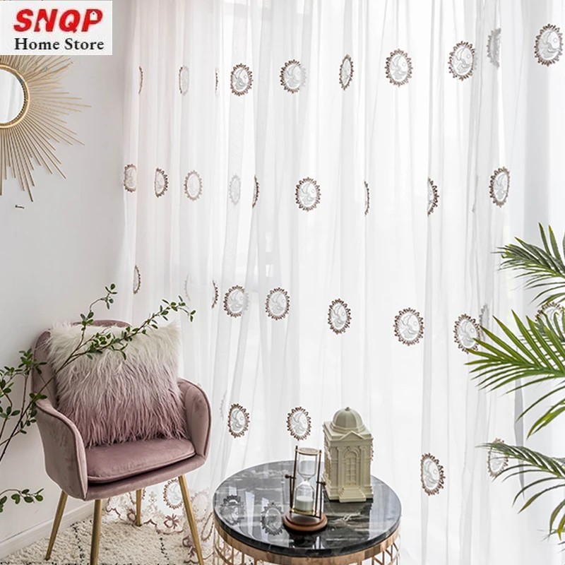 

European Embroidery White Tulle French Romantic Princess Hollow Luxury Sheer Curtains for Living Room Bedroom Dining Blackout