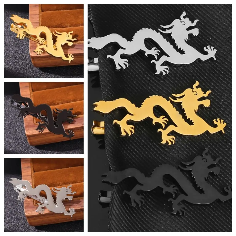 Chinese Style Zodiac Dragon Tie Clip Ancient Ethnic Chinese Dragon Tie Pin Jewelry Aesthetic Loong Necktie Buckle