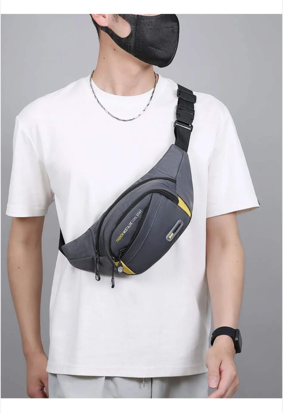 Multifunktionale Outdoor-Sport-Hüfttasche für Herren, große Kapazität, mehrschichtige Umhängetasche, verdickte modische Brusttasche – Detail 3
