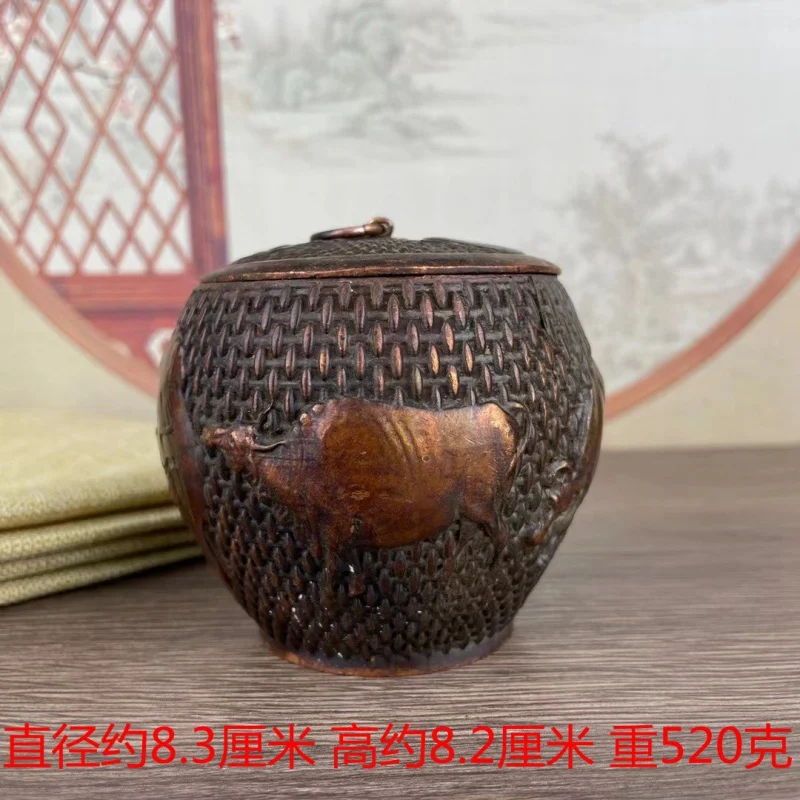 

Канистра для чая с пятью быками, сплав, старый медный орнамент, банка для домашнего хранения, креативное украшение, украшение для рабочего стола, чайного стола