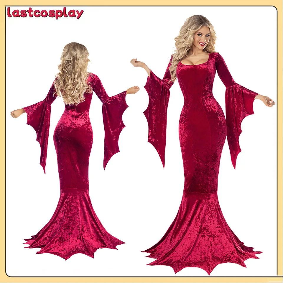 

Medieval Retro Gothic Cosplay Vampire Costume Bat Long Dress for Adult Women Halloween Masquerade Party Gown Carnival Suit