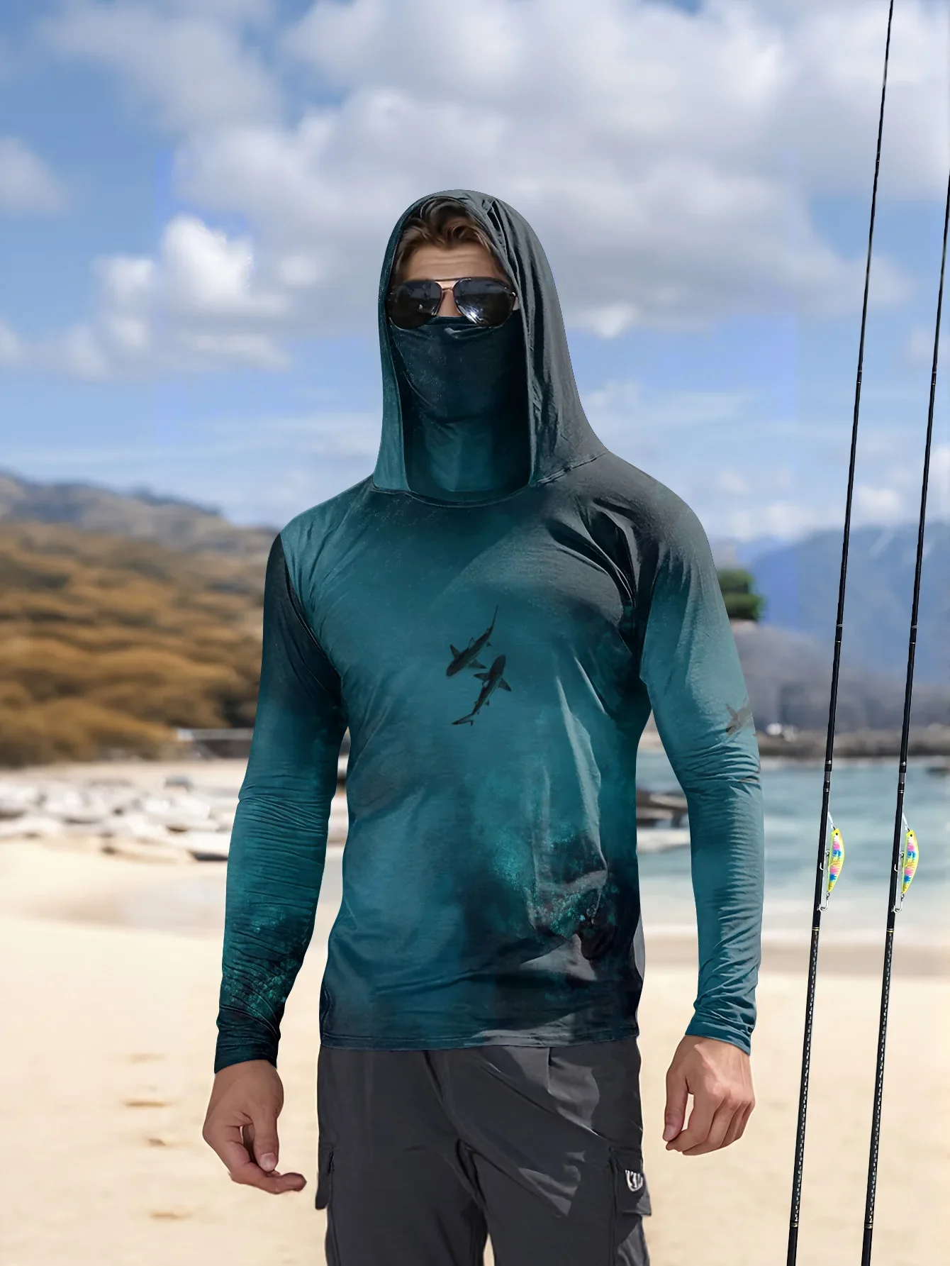 2026 Summer Best-selling Men's Fishing Outfit for Outdoor Sports Leisure Comfortable and Soft 3D Small Fish Pattern Print