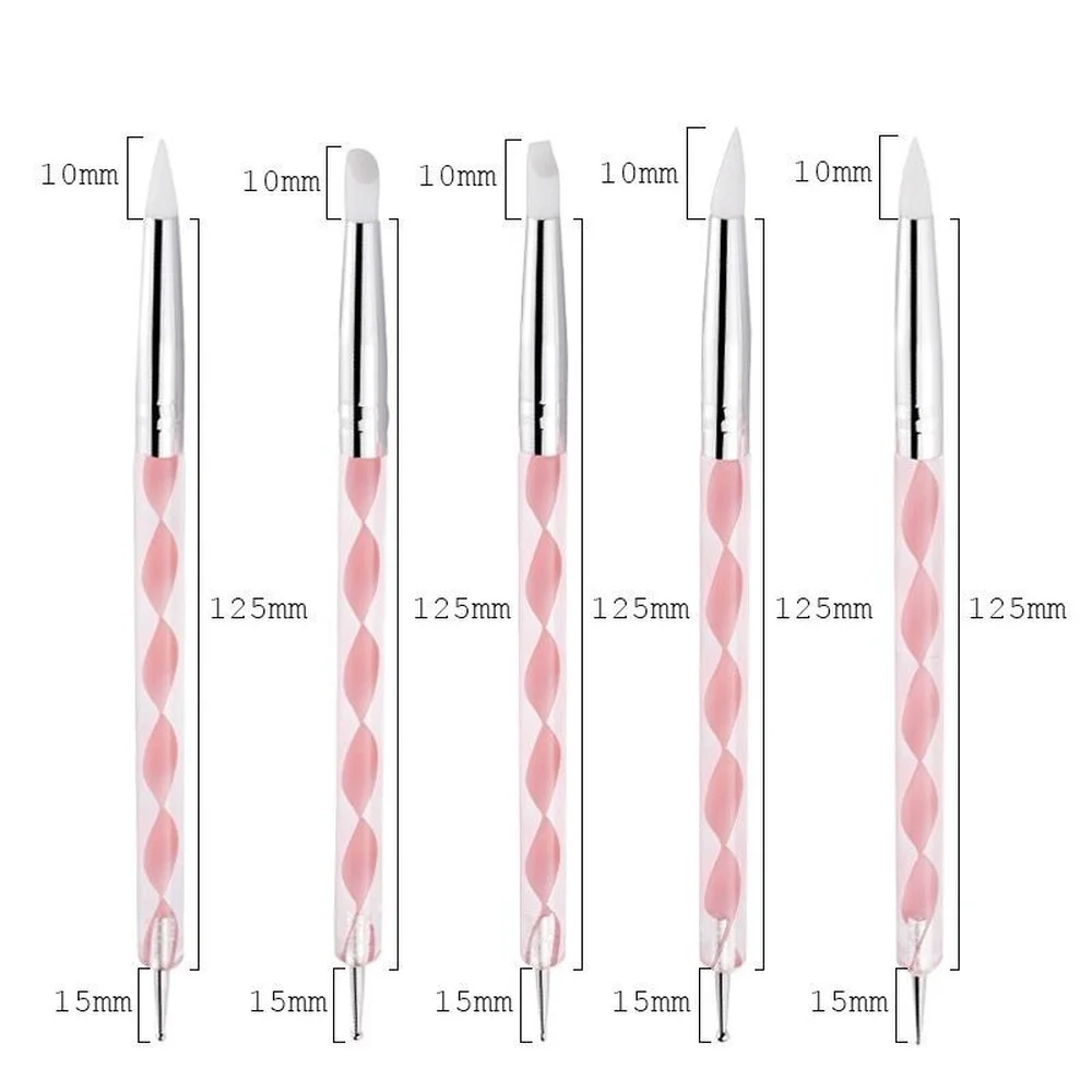 مسمار الفن التنقيط اللوحة نصائح مانيكير أدوات فرشاة القلم الفن سيليكون 5 قطعة النحت النقش نحت مجموعة مزدوجة المنتهية