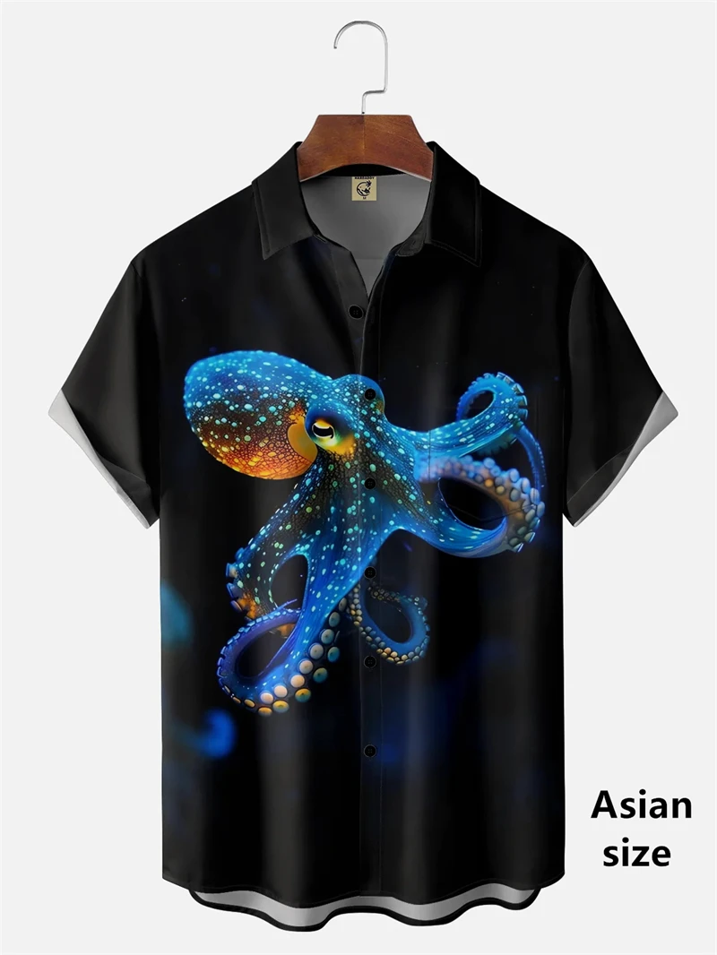 New Hawaiian Men's Marine Animal Tentacle Pattern Shirts Creative Pop 3D Print Short Sleeve Tops Casual Beach Summer Men Shirts