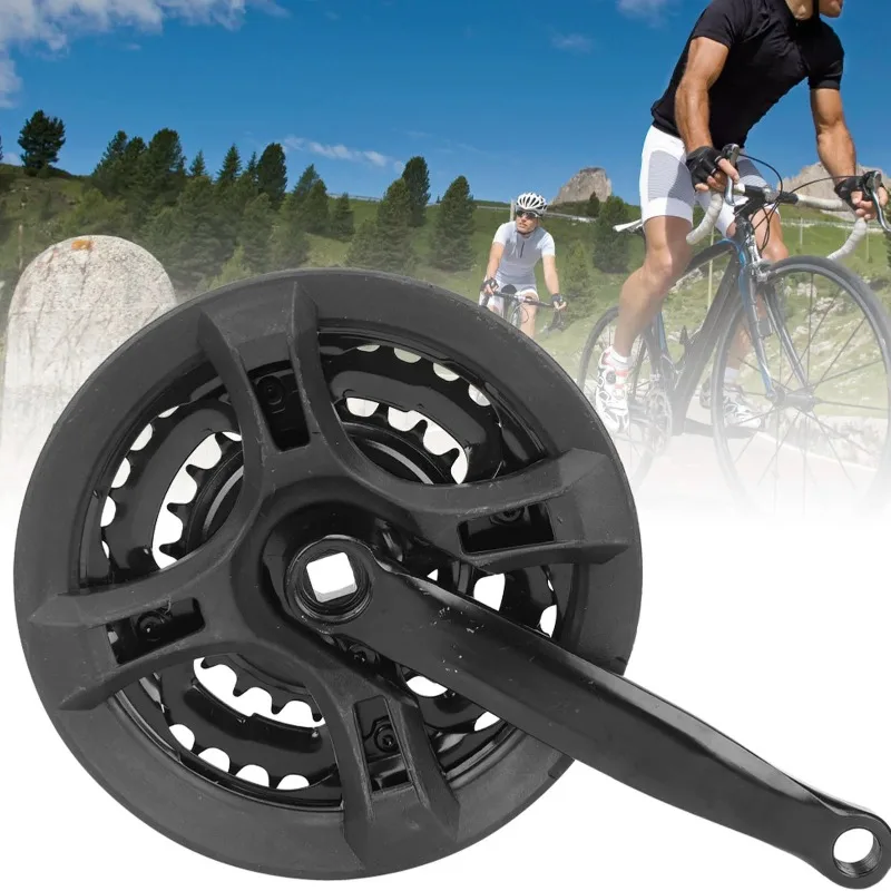 

High Carbon Steel Crankset Crank 24-34-42T with Chains Cover for Variable Speed Mountain Bike Road Crankset