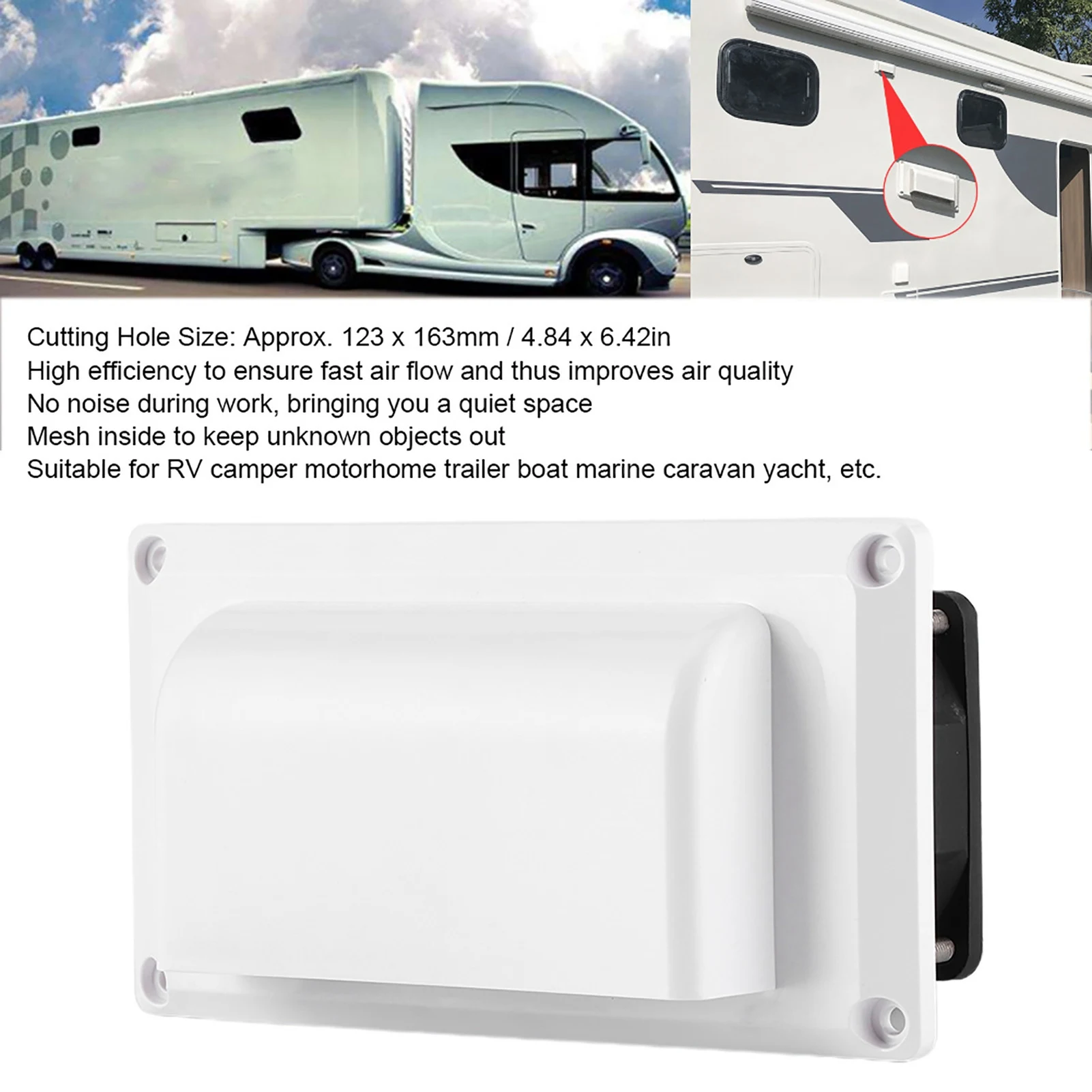 Extractor de aire lateral silencioso, 12V, 15W, IP55, impermeable, ABS, a prueba de polvo, para RV, caravana, autocaravana, remolque, barco, yate marino